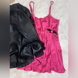 Línea Donatella Hot Pink Polka Dot Satin Mini Slip Dress Size XL